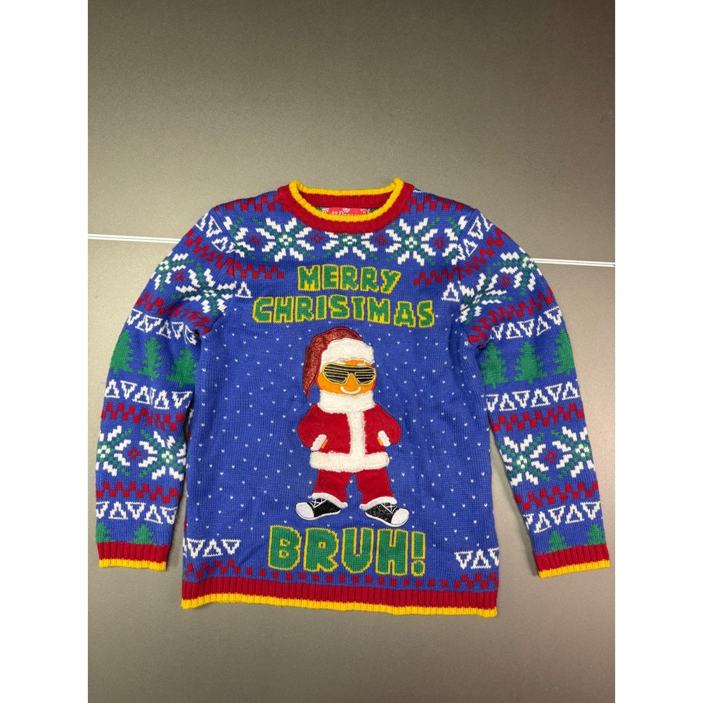 33 Degrees Merry Christmas Bruh Gingerbread Man Ugly Christmas Sweater Blue M